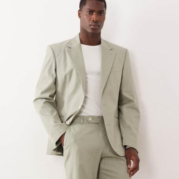 エイソス ASOS asos ASOS DESIGN 100%コットンリネン調スリムスーツジャケット(ライトグリーン) アウター メンズ 男性 インポートブランド 小さいサイズから大きいサイズまで|セレクトショップ Diva Closet