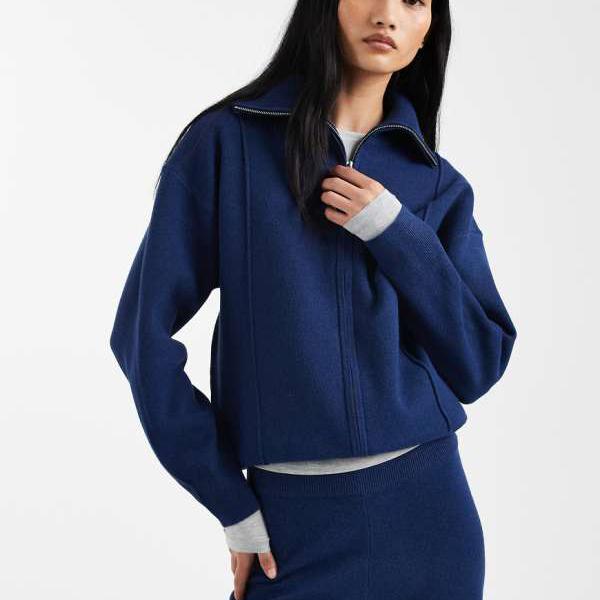 エイソス ASOS asos ASOS DESIGN 構造的ジップスルーカーディガン コーデ（ネイビー） トップス レディース 女性 インポートブランド 小さいサイズから大きいサイズまで