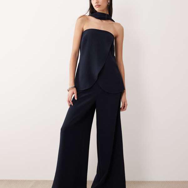 エイソス ASOS asos ASOS DESIGN テーラード ハイウエスト コルセットディテール パラッツォ トラウザーズ コーデ (ネイビー) パンツ ボトム レディース 女性 インポートブランド 小さいサイズから大きいサイズまで