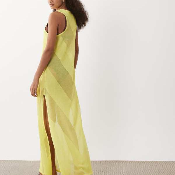 エイソス ASOS asos ASOS DESIGNの晴れ晴れしいな黄色のシースルーマキシドレス 衣装 レディース 成人女性 インポートブランド 弱められた大きさから馬鹿でかい大きさまで
