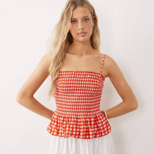 フリーピープル Free People フリーピープル サンダンス シャーリング ストラップトップ レッドギンガムチェック トップス レディース 女性 インポートブランド 小さいサイズから大きいサイズまで