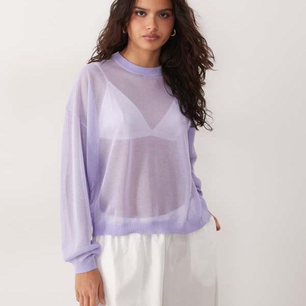 エイソス ASOS asos ASOS DESIGN 紫はしどい色合いのシアーニット長袖トップス トップス レディース お上さん インポートブランド たわい無い大きさから気が大きい大きさまで
