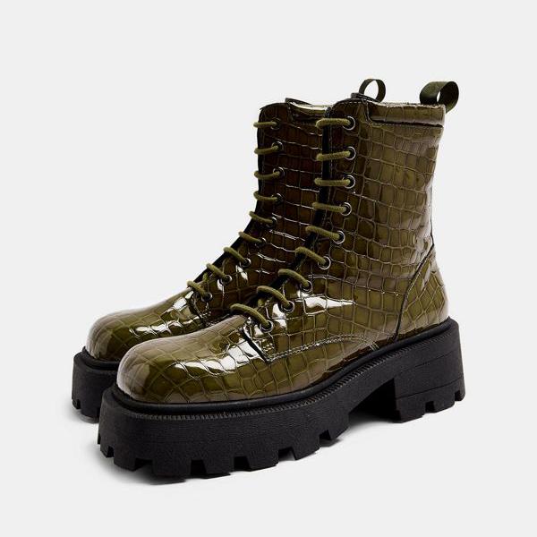 高い素材 トップショップ Topshop Topshop トップショップはカーキ色の四角いつま先の分厚いブーツをひもで締めます 靴 レディース 女性 インポートブランド 小さいサイズから大きいサイズまで 日本最大級 Threesixtywords Com
