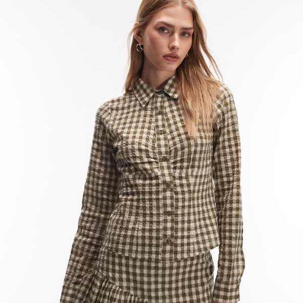 コリュージョン COLLUSION collusion COLLUSION フィット ロングスリーブ シャツ ニュートラルチェック トップス レディース 女性 インポートブランド 小さいサイズから大きいサイズまで