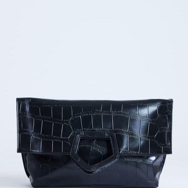 トップショップ Topshop TOPSHOP トップショップ グレグリー 折りたたみクラッチバッグ（ブラッククロコダイル） 鞄 レディース 女性 インポートブランド