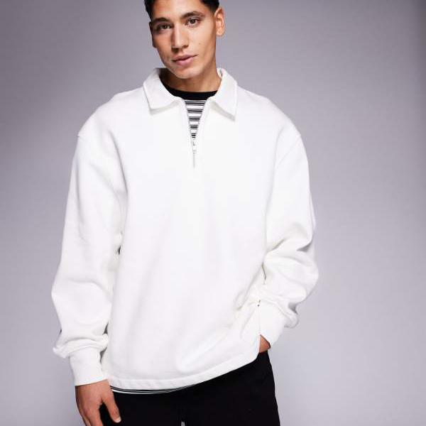 エイソス ASOS asos ASOS DESIGN 厚地の外套大きさ ヘビーウェイト ジップ付き添い人カラースウェットシャツ（皮膚軟化剤色） トップス メンズ 成人男性 インポートブランド たわい無い大きさから気が大きい大きさまで