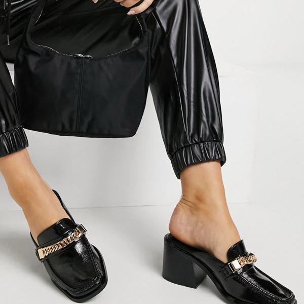 新品激安超安値のasos 靴 Asos 女性 Asosdesignショーチェーンローファーミッドヒールミュールブラック インポートブランド インポートブランド Closet Asos Diva Asos エイソス 京都のセレクトショップdivacloset レディース 小さいサイズから 大きいサイズまで セレクト