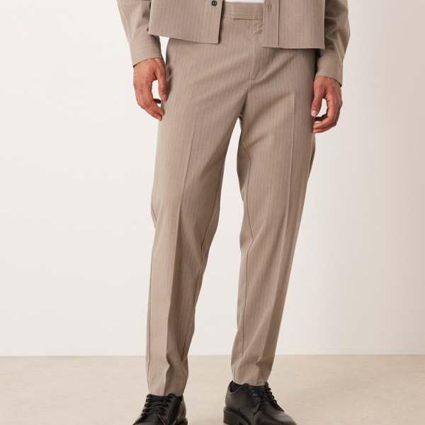 エイソス ASOS asos ASOS DESIGN コーデュロイ テーパード トラウザー（ベージュ ストライプ） パンツ ボトム メンズ 男性 インポートブランド 小さいサイズから大きいサイズまで