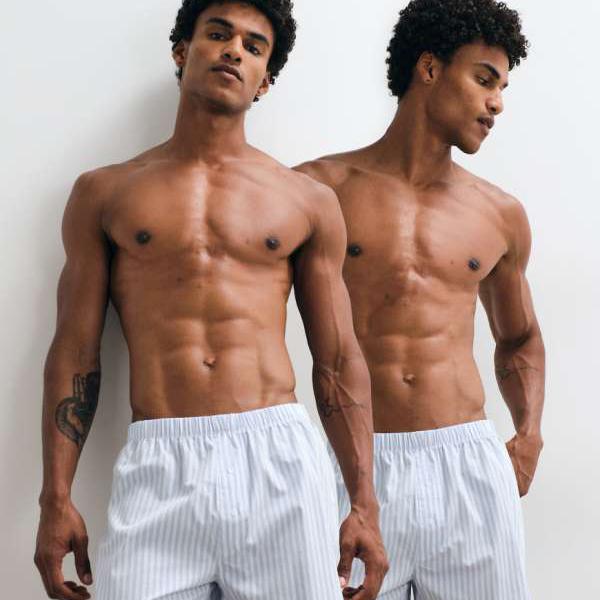 エイソス ASOS asos ASOS DESIGN 青碧縞模様柄織りボクサーズボン下 2枚組  下着類 メンズ 成人男性 インポートブランド ごく小さい大きさから大層らしい大きさまで