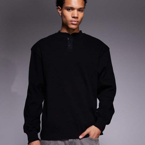 エイソス ASOS asos ASOS DESIGN ヘビーウェイト オーバーサイズ リブ スウェットシャツ（ブラック） トップス メンズ 男性 インポートブランド 小さいサイズから大きいサイズまで