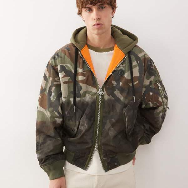 ア・ベイシング・エイプ AAPE BY A BATHING APE Aape by A Bathing Apeのダークカモプリントのヘビーウェイトフード付きボンバージャケット アウター メンズ 男性 インポートブランド 小さいサイズから大きいサイズまで|セレクトショップ Diva Closet