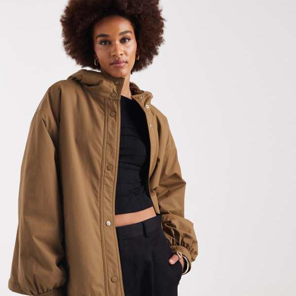 エイソス ASOS asos ASOS DESIGN オーバーサイズ フリース裏地 レインコート オリーブ トップス レディース 女性 インポートブランド 小さいサイズから大きいサイズまで