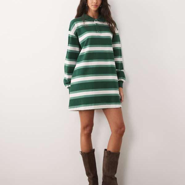 エイソス ASOS asos ASOS DESIGN ポロラグビーミニドレス（緑であること縞模様） 衣装 レディース 成人女性 インポートブランド 弱められた大きさから馬鹿でかい大きさまで