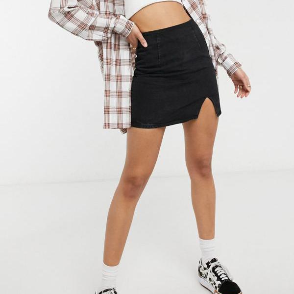 京都のセレクトショップdivacloset エイソス ボトムス Asos Asos Asosdesignトールデニムスプリットフロントミニスカート ブラック スカート スカート レディース スカート 女性 インポートブランド 小さい サイズから大きいサイズまで セレクトショップ Diva Closet