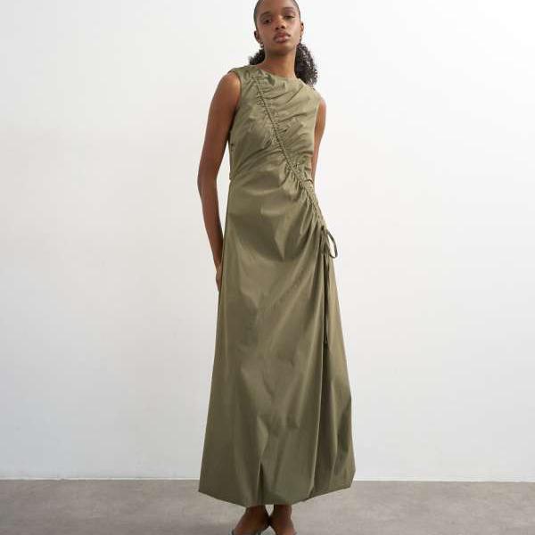 トップショップ Topshop TOPSHOP トップショップのドローコードディテール テクニカルファブリック バルーンマキシドレス（カーキ） ワンピース レディース 女性 インポートブランド 小さいサイズから大きいサイズまで