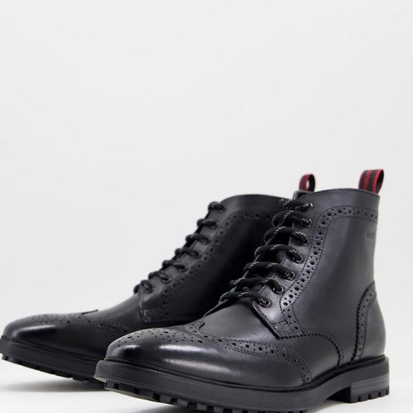 ベースロンドン Base London ブラックレザーのベースロンドンソーンブローグブーツ 靴 メンズ 男性 インポートブランド 小さいサイズから大きい サイズまで Liceochiloe Cl