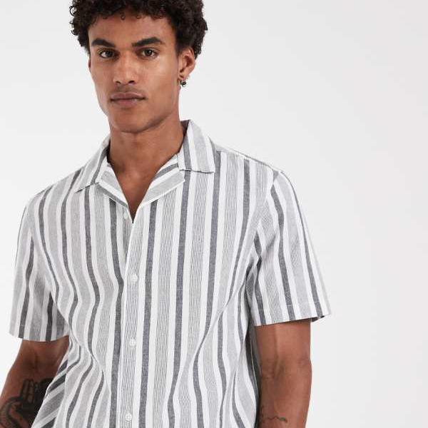 エイソス ASOS asos ASOS DESIGN コーディネート レギュラーフィット ストライプシャツ（ブラック＆ホワイト） トップス メンズ 男性 インポートブランド 小さいサイズから大きいサイズまで