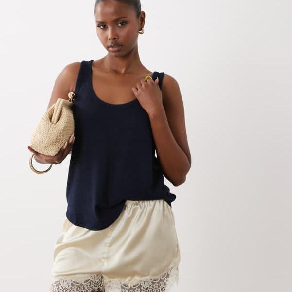 エイソス ASOS asos ASOS DESIGN テクスチャードニット スコップのど首 ルーズフィット より良い セットアップ（米国海軍） トップス レディース お上さん インポートブランド たわい無い大きさから気が大きい大きさまで