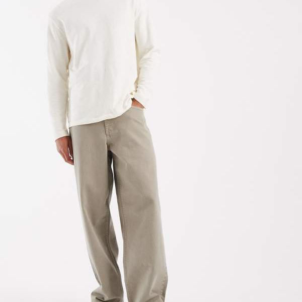 エイソス ASOS asos ASOS DESIGNのウォッシュドカーキのバギージーンズ ズボン下 下つ方 メンズ 成人男性 インポートブランド 小っちゃい大いさから馬鹿でかい大いさまで