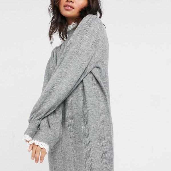 京都のセレクトショップdivacloset エイソス Asos Asos Asosdesignグレーのレースディテールが施されたプチニットドレス ワンピース ワンピース Asos レディース エイソス 女性 インポートブランド 小さいサイズから大きいサイズまで セレクトショップ Diva Closet