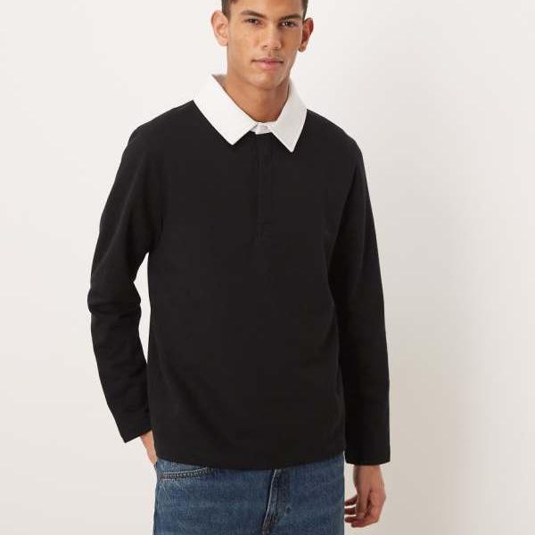 エイソス ASOS asos ASOS DESIGN 対比色合い ポロ トレーナー（黒いこと） トップス メンズ 成人男性 インポートブランド たわい無い大きさから気が大きい大きさまで