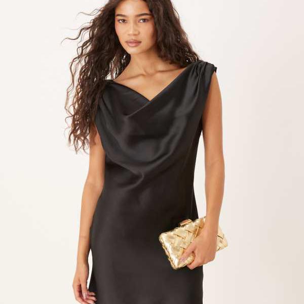 エイソス ASOS asos ASOS DESIGN サテン ドレープ ワンショルダー ミニドレス（ブラック） ワンピース レディース 女性 インポートブランド 小さいサイズから大きいサイズまで