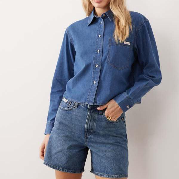 カルバンクラインジーンズ Calvin Klein Jeans カルバン・クライン・ジーンズのハイライズAラインデニムショートパンツ(ミッドウォッシュブルー) パンツ ボトム レディース 女性 インポートブランド 小さいサイズから大きいサイズまで|セレクトショップ Diva Closet