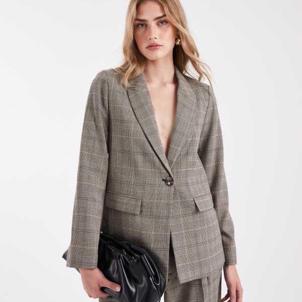 ニュールック New Look ニュールックのコーディネイトチェックブレザー（ブラウン） アウター レディース 女性 インポートブランド 小さいサイズから大きいサイズまで