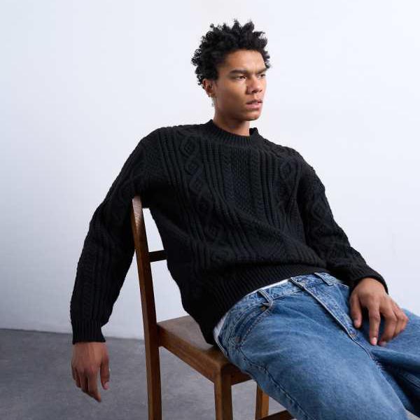 トップマン Topman TOPMAN トップマンのチャンキーケーブルニットジャンパー(ブラック) トップス メンズ 男性 インポートブランド 小さいサイズから大きいサイズまで