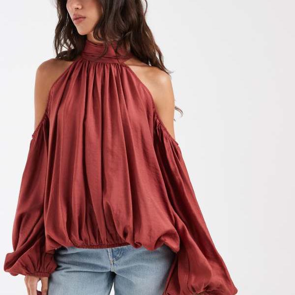 エイソス ASOS asos ASOS DESIGN ホルターネック コールドショルダー ボリュームブラウス（ダスティピンク） トップス レディース 女性 インポートブランド 小さいサイズから大きいサイズまで｜セレクトショップ　Diva　Closet