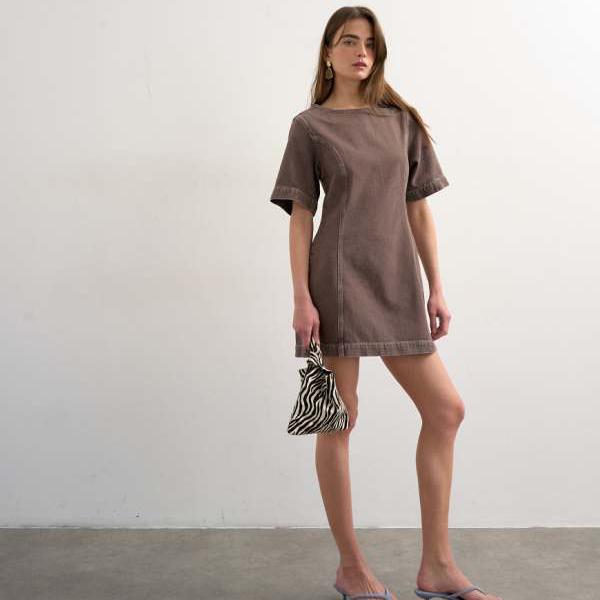 とっ始め販売店 Topshop TOPSHOP とっ始め販売店 小船素っ首 ストラクチャード捩り ミニ御召しもの チョコレート 衣装 レディース 成人女性 インポートブランド 弱められた大きさから馬鹿でかい大きさまで