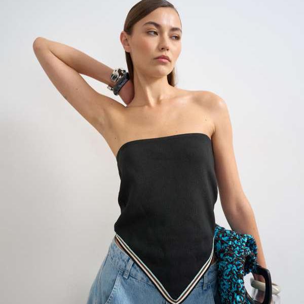 いの一番販売店 Topshop TOPSHOP いの一番販売店のニットバンダナスカーフトップス（黒いこと） レディース お上さん インポートブランド