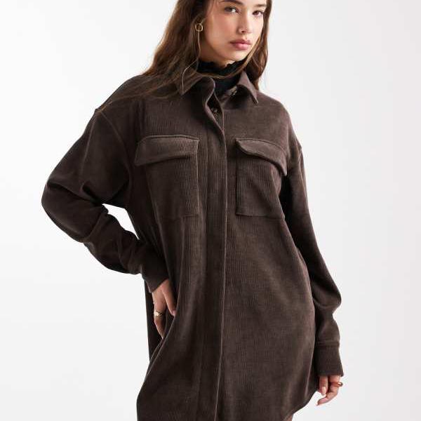 エイソス ASOS asos ASOS DESIGN コードユーティリティシャツミニドレス（黒茶） 衣装 レディース 成人女性 インポートブランド 弱められた大きさから馬鹿でかい大きさまで