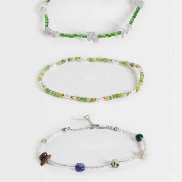 エイソス ASOS asos ASOS DESIGN ビーズと半貴石のチッピングストーンブレスレット 3個セット（マルチカラー） アクセサリー メンズ 男性 インポートブランド
