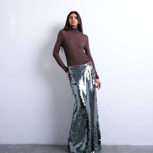 トップショップ Topshop TOPSHOP トップショップのグリーンのスパンコールコラムミディスカート スカート レディース 女性 インポートブランド 小さいサイズから大きいサイズまで