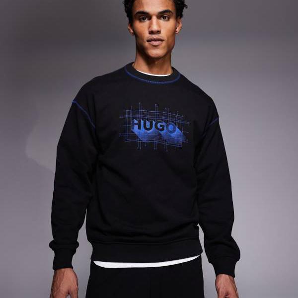 HUGO BLUE ノーサリック 座標 グラフィック 用だんす ロゴタイプ トレーナー（黒いこと） トップス メンズ 成人男性 インポートブランド たわい無い大きさから気が大きい大きさまで