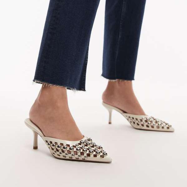 エイソス ASOS asos ASOS DESIGN Sia かざり付けるカットアウトディテール キトンヒールミュール（象牙色） 靴  レディース 成人女性 インポートブランド 弱められた大きさから馬鹿でかい大きさまで