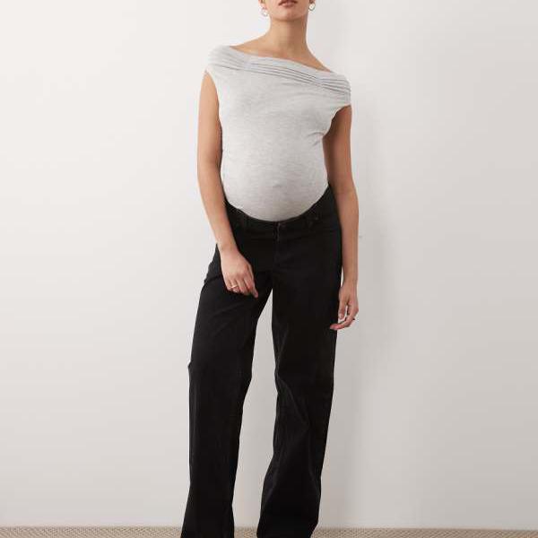 エイソス ASOS asos ASOS DESIGN マタニティ ワイドレッグ ダッドジーンズ（黒いこと） 下つ方  ズボン下 レディース 成人女性 インポートブランド 弱められた大きさから馬鹿でかい大きさまで