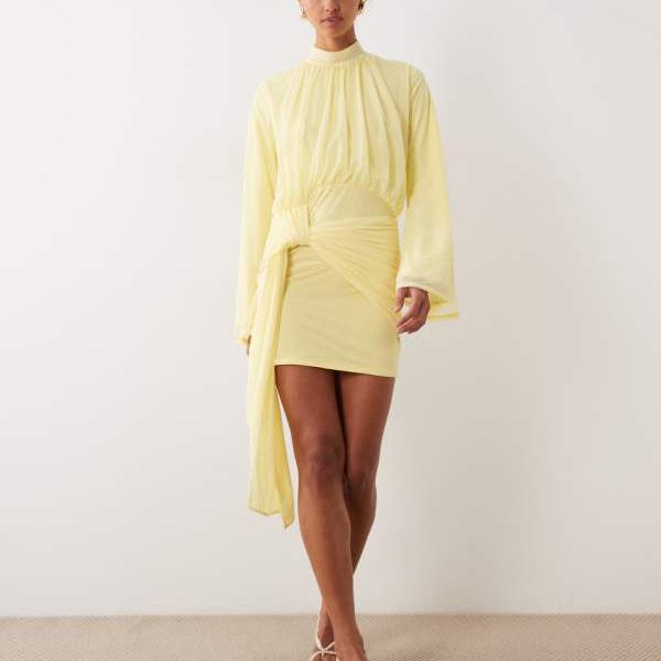 エイソス ASOS asos ASOS DESIGN ストレッチシフォンハイネックブルゾンミニドレス（レモン） ワンピース レディース 女性 インポートブランド 小さいサイズから大きいサイズまで