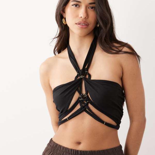 エイソス ASOS asos ASOS DESIGN ツイストバストノットホルターネックトップス（黒いこと） トップス レディース 成人女性 インポートブランド 弱められた大きさから馬鹿でかい大きさまで