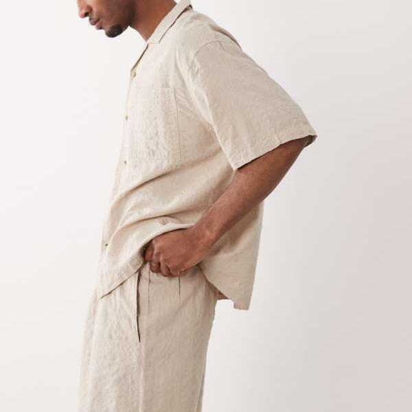エイソス ASOS asos ASOS DESIGN ベージュの真っただ中丈シアサッカーショートパンツ（セットアップ） ズボン下 下つ方 メンズ 成人男性 インポートブランド ごく小さい大きさから大層らしい大きさまで