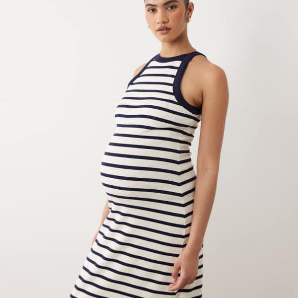 エイソス ASOS asos ASOS DESIGN マタニティ リブタンクトップ MIDIお召しもの 縞模様柄 衣装 レディース お上さん インポートブランド たわい無い大きさから気が大きい大きさまで