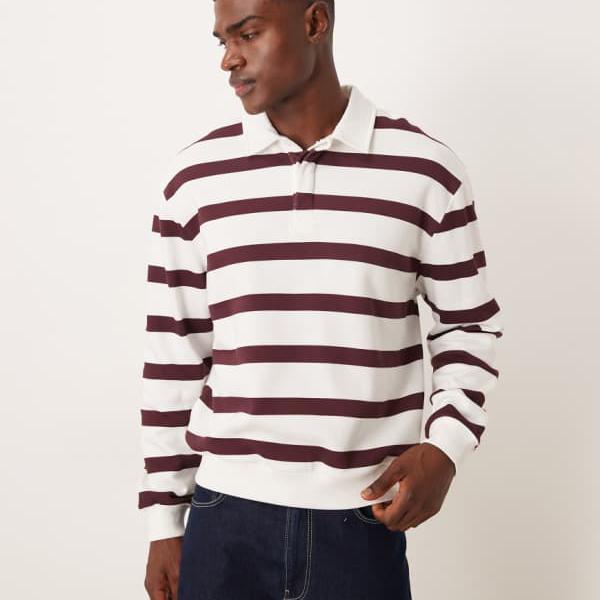 エイソス ASOS asos ASOS DESIGN 伸び伸びする相応う ラグビーポロスウェットシャツ 縞模様 皮膚軟化剤＆赤いこと トップス メンズ 成人男性 インポートブランド 弱められた大きさから馬鹿でかい大きさまで