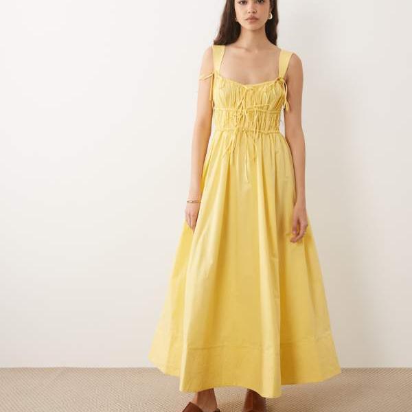エイソス ASOS asos ASOS DESIGNのギャザー入り口・入口身頃、盛りだくさんスコート、マルチ編み目の裾がその人の特徴的な黄色のマキシ丈炎節お召しもの。 スコート レディース お上さん インポートブランド たわい無い大きさから気が大きい大きさまで