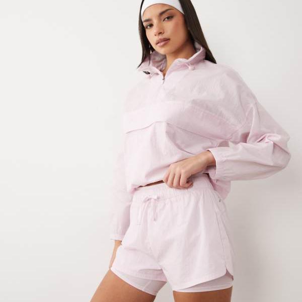 ライトピンクのジップポケット付き4505リップストップ2-in-1ランニングショーツ パンツ ボトム レディース 女性 インポートブランド 小さいサイズから大きいサイズまで