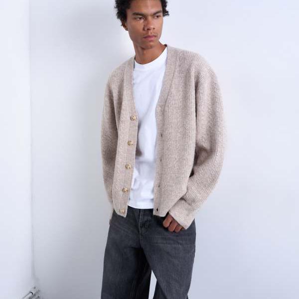 トップマン Topman TOPMAN トップマン リラックスフィット ケーブルニットカーディガン ストーン トップス メンズ 男性 インポートブランド 小さいサイズから大きいサイズまで