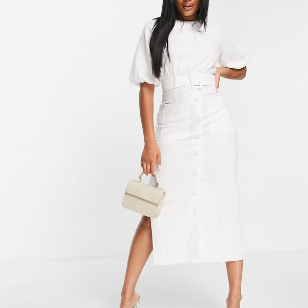 京都のセレクトショップdivacloset エイソス Asos Asos Asosdesignリネンパフスリーブボタンスルーベルトミディドレスホワイト ワンピース 女性 レディース レディース 女性 ワンピース インポートブランド 小さいサイズから大きいサイズまで セレクトショップ Diva Closet
