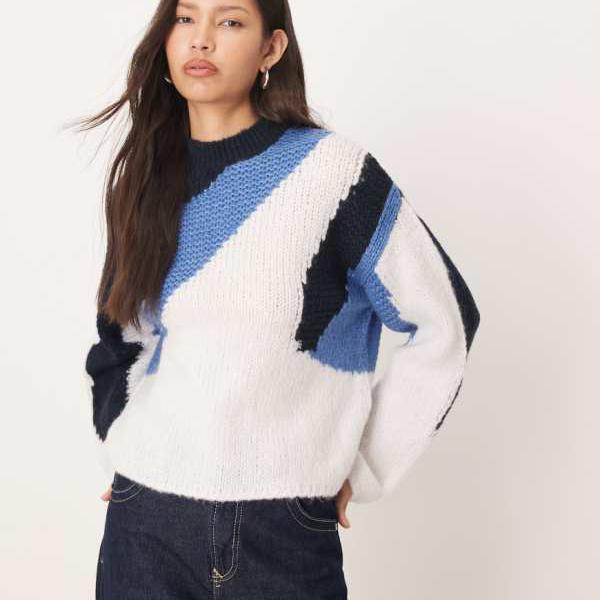 JDY JDYのブルーとブラックのミックスカラーブロックジャンパー トップス レディース 女性 インポートブランド 小さいサイズから大きいサイズまで