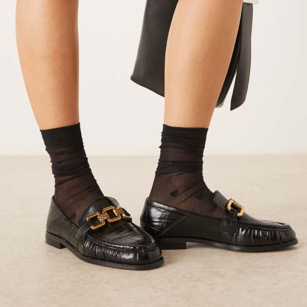 エイソス ASOS asos ASOS DESIGN メルローズ チェーンディテール ルーシュローファー（ブラッククロコダイル） 靴 レディース 女性 インポートブランド 小さいサイズから大きいサイズまで