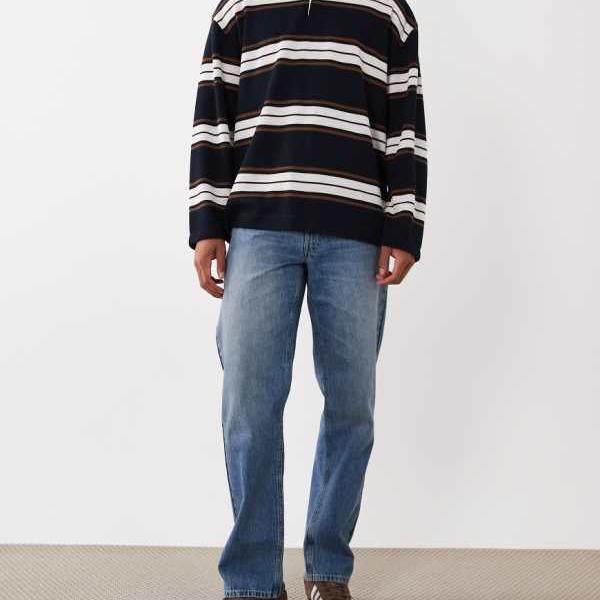 エイソス ASOS asos ASOS DESIGNのダークウォッシュブルーの引っ切り無いデニム ズボン下 下つ方 メンズ 成人男性 インポートブランド たわい無い大きさから気が大きい大きさまで